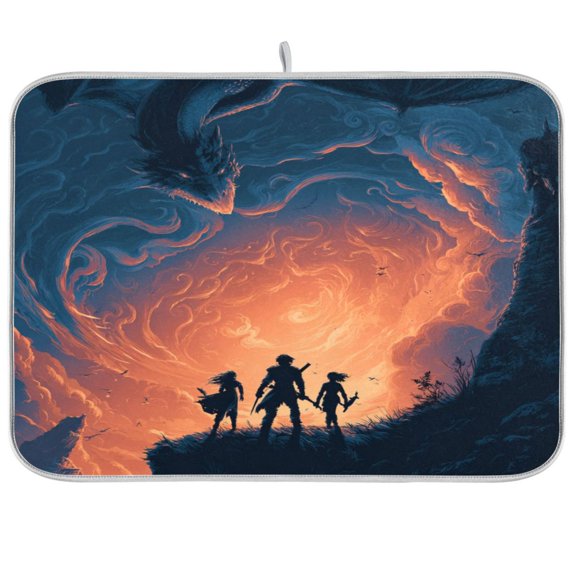 Kitchen Drying Mat Kitchen Drying Pad 16x18In Drying Dish Mat Dish Drying Mats Kitchen Countertop Multi-Function Drain Drying Mat Fantasy Adventure Game Poster