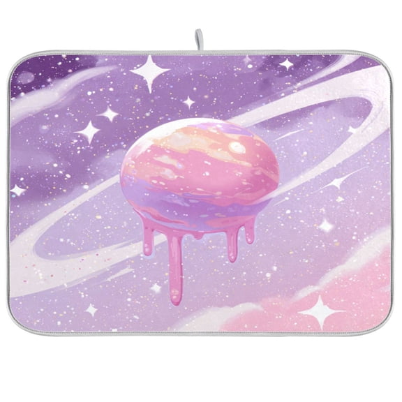Kitchen Drying Mat Kitchen Drying Pad 16x18In Drying Dish Mat Dish Drying Mats Kitchen Countertop Multi-Function Drain Drying Mat Fantasy Cartoon Style Planet