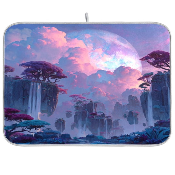 Kitchen Drying Mat Kitchen Drying Pad 16x18In Drying Dish Mat Dish Drying Mats Kitchen Countertop Multi-Function Drain Drying Mat Fantasy Floating Island Waterfalls