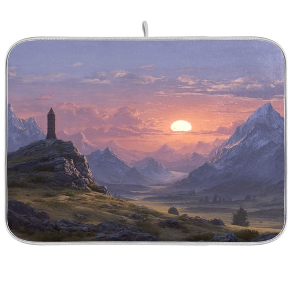 Kitchen Drying Mat Kitchen Drying Pad 16x18In Drying Dish Mat Dish Drying Mats Kitchen Countertop Multi-Function Drain Drying Mat Fantasy Mountain Ancient Tower