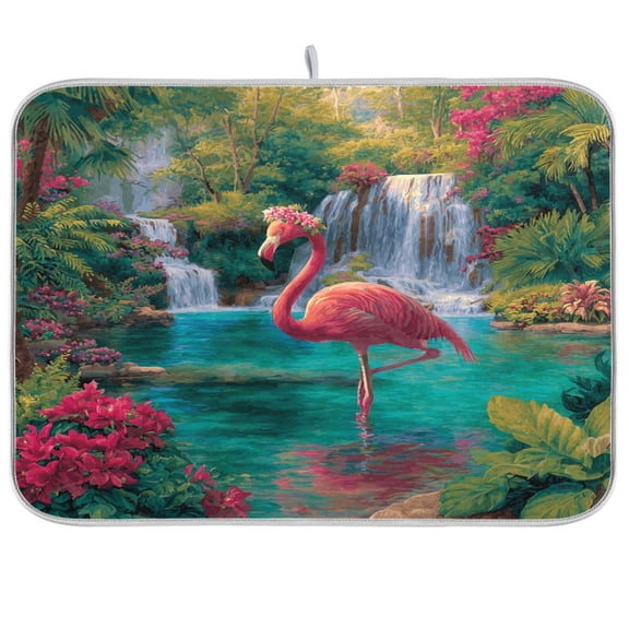 Kitchen Drying Mat Kitchen Drying Pad 16x18In Drying Dish Mat Dish Drying Mats Kitchen Countertop Multi-Function Drain Drying Mat Flamingo