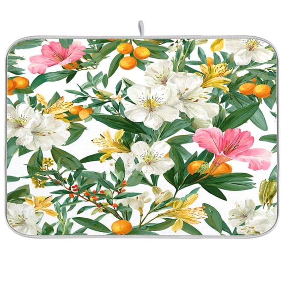 Kitchen Drying Mat Kitchen Drying Pad 16x18In Drying Dish Mat Dish Drying Mats Kitchen Countertop Multi-Function Drain Drying Mat Flower Pattern