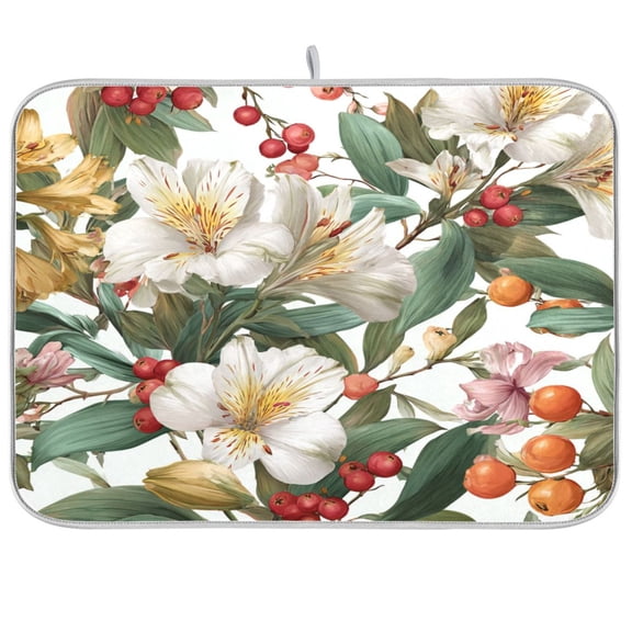 Kitchen Drying Mat Kitchen Drying Pad 16x18In Drying Dish Mat Dish Drying Mats Kitchen Countertop Multi-Function Drain Drying Mat Flower