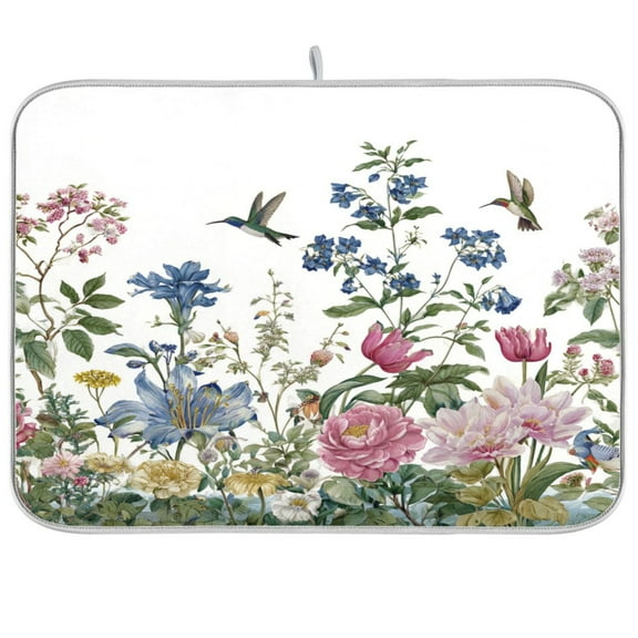 Kitchen Drying Mat Kitchen Drying Pad 16x18In Drying Dish Mat Dish Drying Mats Kitchen Countertop Multi-Function Drain Drying Mat Flowers and Hummingbirds