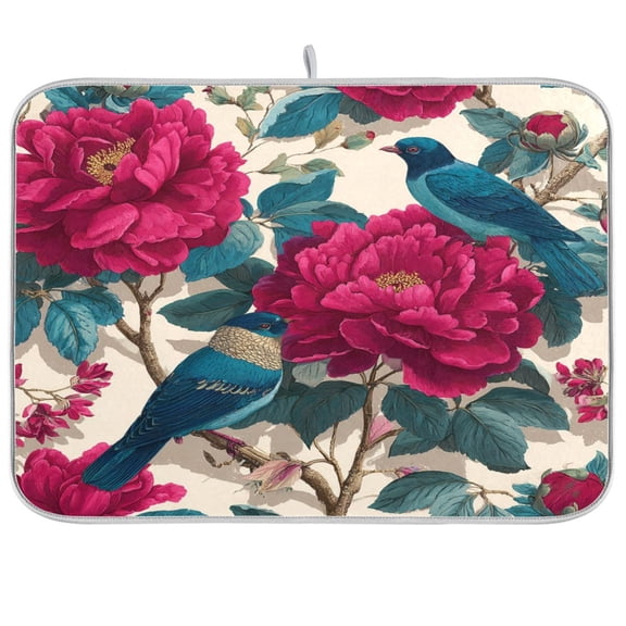 Kitchen Drying Mat Kitchen Drying Pad 16x18In Drying Dish Mat Dish Drying Mats Kitchen Countertop Multi-Function Drain Drying Mat Flowers and Bird