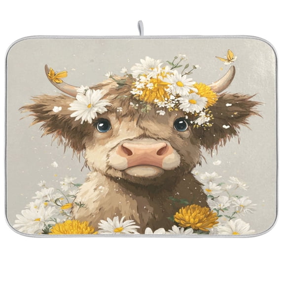 Kitchen Drying Mat Kitchen Drying Pad 16x18In Drying Dish Mat Dish Drying Mats Kitchen Countertop Multi-Function Drain Drying Mat Flowers and Cattle