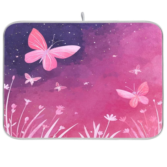 Kitchen Drying Mat Kitchen Drying Pad 16x18In Drying Dish Mat Dish Drying Mats Kitchen Countertop Multi-Function Drain Drying Mat Fluttering Pink Butterfly