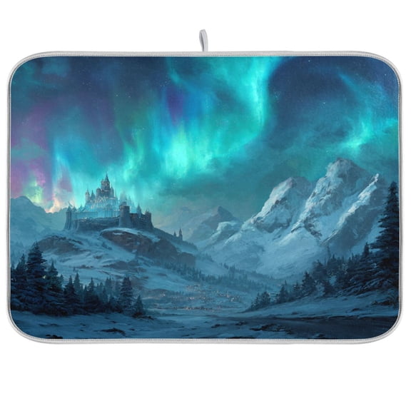 Kitchen Drying Mat Kitchen Drying Pad 16x18In Drying Dish Mat Dish Drying Mats Kitchen Countertop Multi-Function Drain Drying Mat Foggy Forest Ice Castle