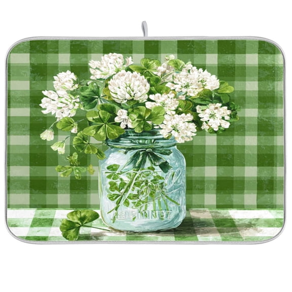 Kitchen Drying Mat Kitchen Drying Pad 16x18In Drying Dish Mat Dish Drying Mats Kitchen Countertop Multi-Function Drain Drying Mat Four-leaf Clover Bottle