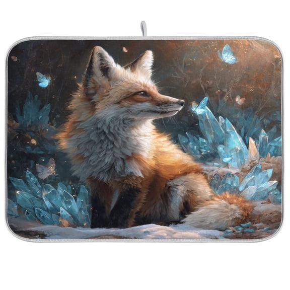 Kitchen Drying Mat Kitchen Drying Pad 16x18In Drying Dish Mat Dish Drying Mats Kitchen Countertop Multi-Function Drain Drying Mat Fox Sitting in Snow