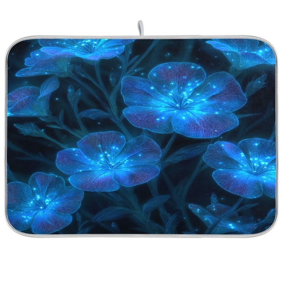 Kitchen Drying Mat Kitchen Drying Pad 16x18In Drying Dish Mat Dish Drying Mats Kitchen Countertop Multi-Function Drain Drying Mat Glowing Blue Flowers