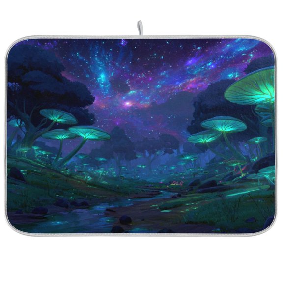 Kitchen Drying Mat Kitchen Drying Pad 16x18In Drying Dish Mat Dish Drying Mats Kitchen Countertop Multi-Function Drain Drying Mat Glowing Mushrooms Underwater Scene