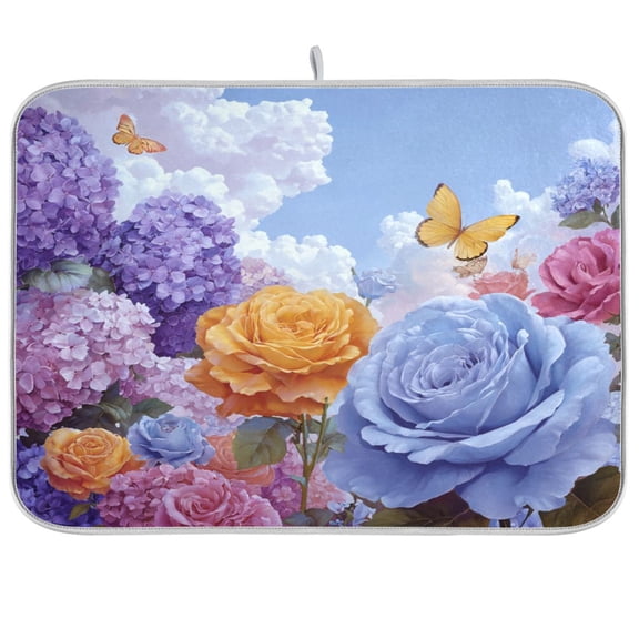 Kitchen Drying Mat Kitchen Drying Pad 16x18In Drying Dish Mat Dish Drying Mats Kitchen Countertop Multi-Function Drain Drying Mat Gorgeous Colorful Rose Mural