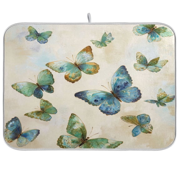 Kitchen Drying Mat Kitchen Drying Pad 16x18In Drying Dish Mat Dish Drying Mats Kitchen Countertop Multi-Function Drain Drying Mat Green Butterflies