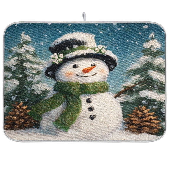 Kitchen Drying Mat Kitchen Drying Pad 16x18In Drying Dish Mat Dish Drying Mats Kitchen Countertop Multi-Function Drain Drying Mat Green Cartoon Christmas Snowman