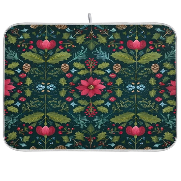 Kitchen Drying Mat Kitchen Drying Pad 16x18In Drying Dish Mat Dish Drying Mats Kitchen Countertop Multi-Function Drain Drying Mat Green Christmas Pattern