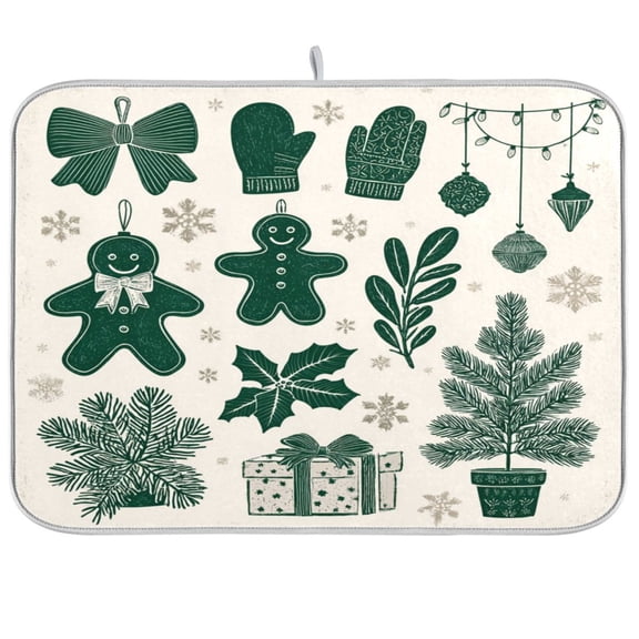 Kitchen Drying Mat Kitchen Drying Pad 16x18In Drying Dish Mat Dish Drying Mats Kitchen Countertop Multi-Function Drain Drying Mat Green Gingerbread Man