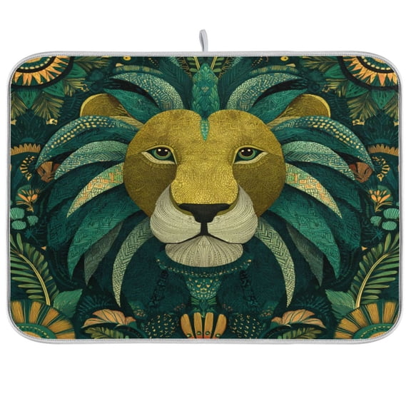 Kitchen Drying Mat Kitchen Drying Pad 16x18In Drying Dish Mat Dish Drying Mats Kitchen Countertop Multi-Function Drain Drying Mat Green Lion