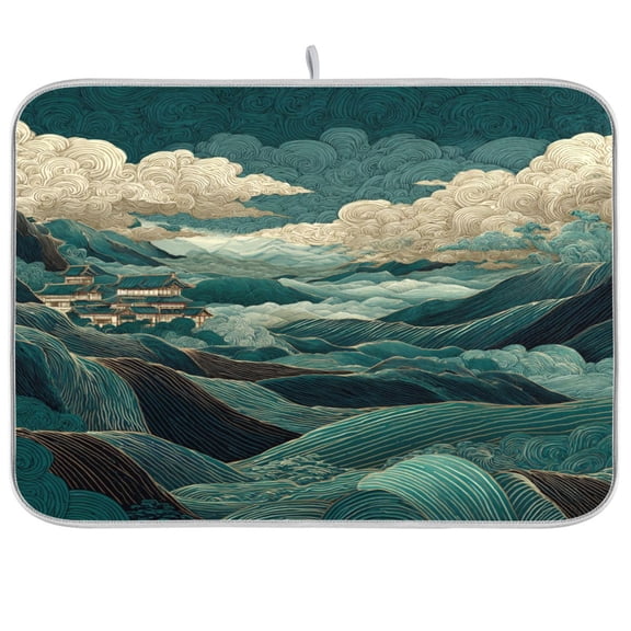 Kitchen Drying Mat Kitchen Drying Pad 16x18In Drying Dish Mat Dish Drying Mats Kitchen Countertop Multi-Function Drain Drying Mat Green Mountains