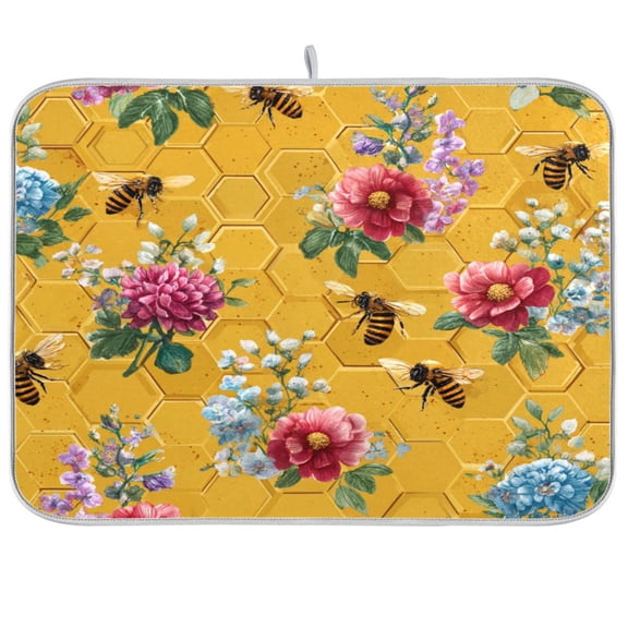Kitchen Drying Mat Kitchen Drying Pad 16x18In Drying Dish Mat Dish Drying Mats Kitchen Countertop Multi-Function Drain Drying Mat Honeycomb Bee Watercolor Floral