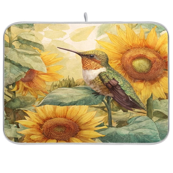 Kitchen Drying Mat Kitchen Drying Pad 16x18In Drying Dish Mat Dish Drying Mats Kitchen Countertop Multi-Function Drain Drying Mat Hummingbird Sunflower