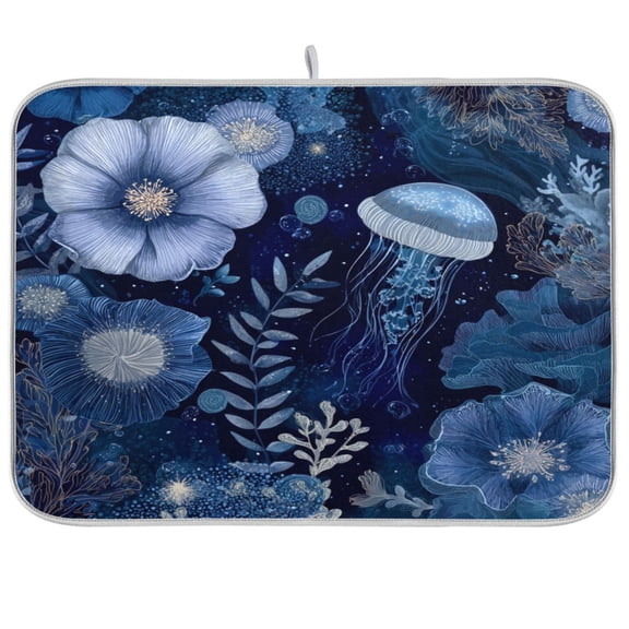 Kitchen Drying Mat Kitchen Drying Pad 16x18In Drying Dish Mat Dish Drying Mats Kitchen Countertop Multi-Function Drain Drying Mat Jellies in Sea