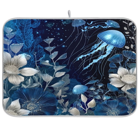 Kitchen Drying Mat Kitchen Drying Pad 16x18In Drying Dish Mat Dish Drying Mats Kitchen Countertop Multi-Function Drain Drying Mat Jellyfish and Plants