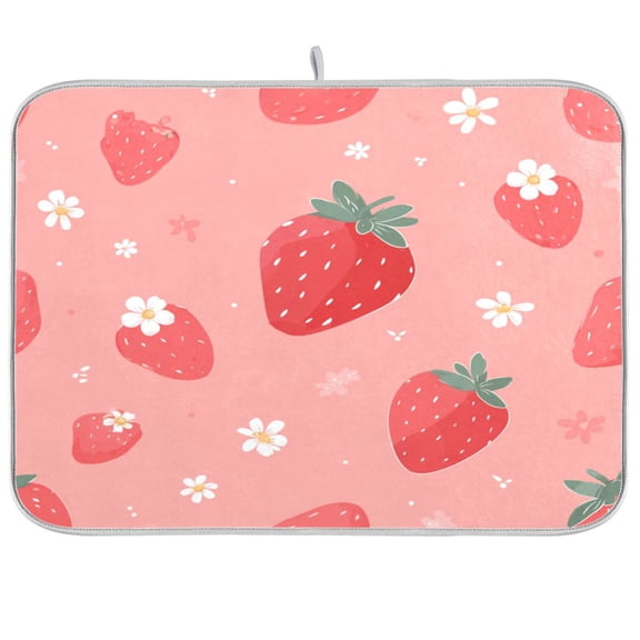 Kitchen Drying Mat Kitchen Drying Pad 16x18In Drying Dish Mat Dish Drying Mats Kitchen Countertop Multi-Function Drain Drying Mat Juicy Pink Strawberry Motif