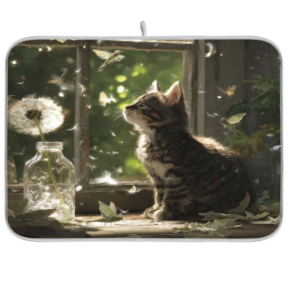 Kitchen Drying Mat Kitchen Drying Pad 16x18In Drying Dish Mat Dish Drying Mats Kitchen Countertop Multi-Function Drain Drying Mat Kitten Butterflies