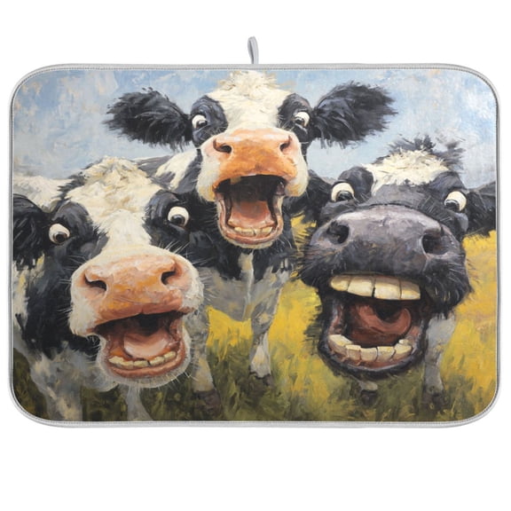 Kitchen Drying Mat Kitchen Drying Pad 16x18In Drying Dish Mat Dish Drying Mats Kitchen Countertop Multi-Function Drain Drying Mat Laughing Cows