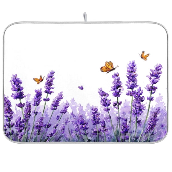 Kitchen Drying Mat Kitchen Drying Pad 16x18In Drying Dish Mat Dish Drying Mats Kitchen Countertop Multi-Function Drain Drying Mat Lavender Butterfly
