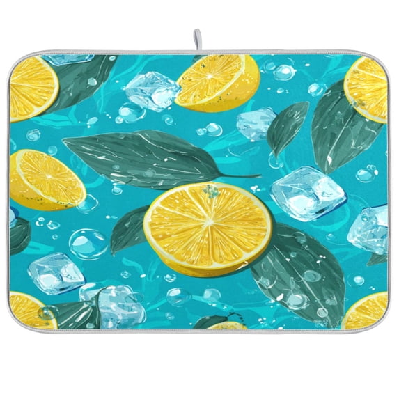 Kitchen Drying Mat Kitchen Drying Pad 16x18In Drying Dish Mat Dish Drying Mats Kitchen Countertop Multi-Function Drain Drying Mat Lemon Cubes with Leaves