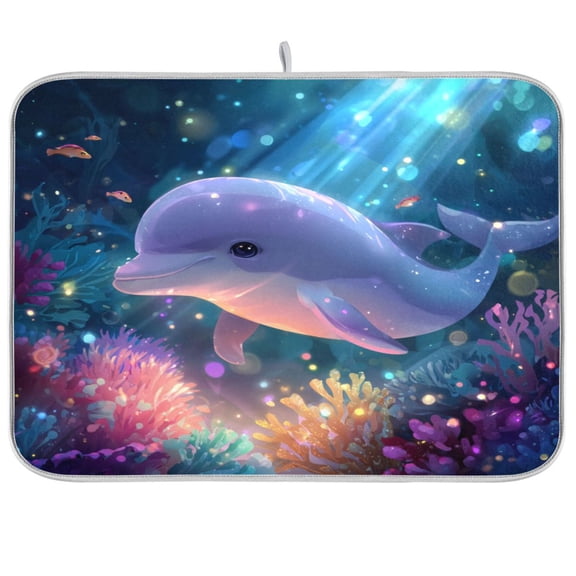 Kitchen Drying Mat Kitchen Drying Pad 16x18In Drying Dish Mat Dish Drying Mats Kitchen Countertop Multi-Function Drain Drying Mat Little Dolphins Swimming