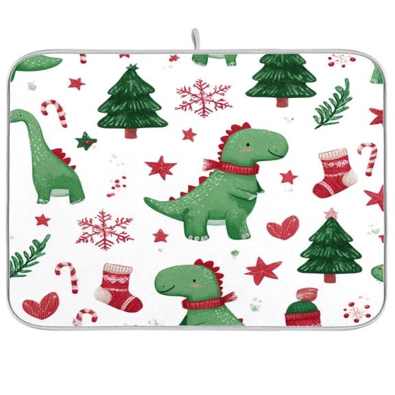 Kitchen Drying Mat Kitchen Drying Pad 16x18In Drying Dish Mat Dish Drying Mats Kitchen Countertop Multi-Function Drain Drying Mat Little Green Dinosaur