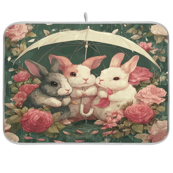 Kitchen Drying Mat Kitchen Drying Pad 16x18In Drying Dish Mat Dish Drying Mats Kitchen Countertop Multi-Function Drain Drying Mat Little Rabbits Cute
