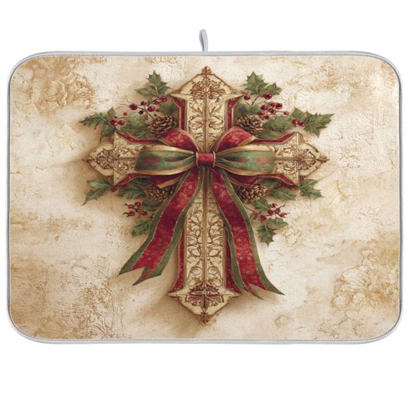 Kitchen Drying Mat Kitchen Drying Pad 16x18In Drying Dish Mat Dish Drying Mats Kitchen Countertop Multi-Function Drain Drying Mat Lovely Christmas Cross