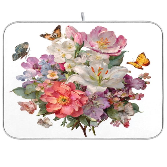 Kitchen Drying Mat Kitchen Drying Pad 16x18In Drying Dish Mat Dish Drying Mats Kitchen Countertop Multi-Function Drain Drying Mat Lovely Cute Flowers