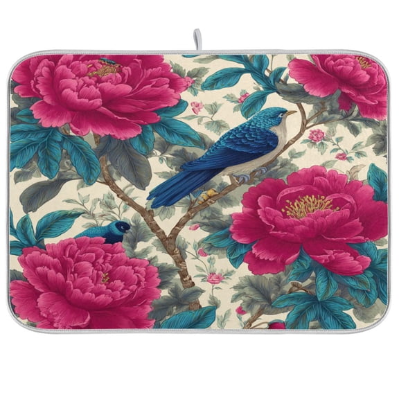 Kitchen Drying Mat Kitchen Drying Pad 16x18In Drying Dish Mat Dish Drying Mats Kitchen Countertop Multi-Function Drain Drying Mat Lovely Flowers and Birds