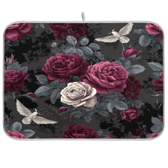 Kitchen Drying Mat Kitchen Drying Pad 16x18In Drying Dish Mat Dish Drying Mats Kitchen Countertop Multi-Function Drain Drying Mat Lovely Gray Flowers