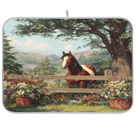 Kitchen Drying Mat Kitchen Drying Pad 16x18In Drying Dish Mat Dish Drying Mats Kitchen Countertop Multi-Function Drain Drying Mat Lovely Horse