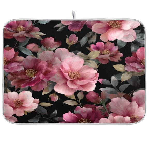Kitchen Drying Mat Kitchen Drying Pad 16x18In Drying Dish Mat Dish Drying Mats Kitchen Countertop Multi-Function Drain Drying Mat Lovely Pink Rose