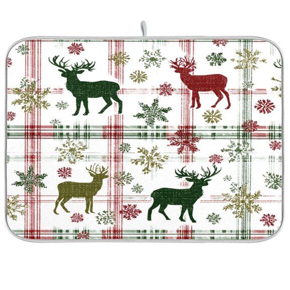 Kitchen Drying Mat Kitchen Drying Pad 16x18In Drying Dish Mat Dish Drying Mats Kitchen Countertop Multi-Function Drain Drying Mat Lovely Red Christmas Deer