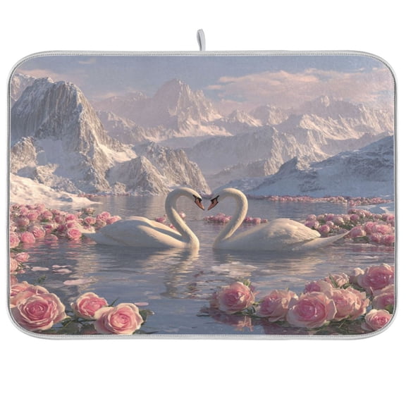 Kitchen Drying Mat Kitchen Drying Pad 16x18In Drying Dish Mat Dish Drying Mats Kitchen Countertop Multi-Function Drain Drying Mat Loving Swans