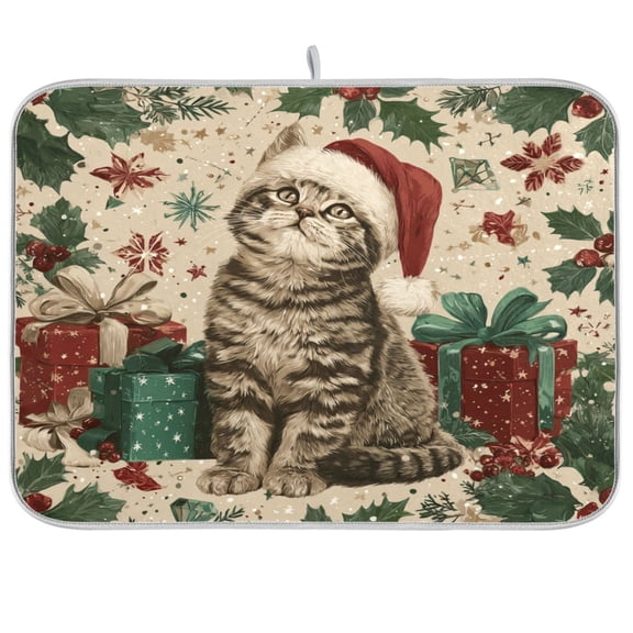 Kitchen Drying Mat Kitchen Drying Pad 16x18In Drying Dish Mat Dish Drying Mats Kitchen Countertop Multi-Function Drain Drying Mat Magical Christmas Black Cat