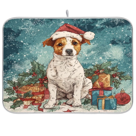 Kitchen Drying Mat Kitchen Drying Pad 16x18In Drying Dish Mat Dish Drying Mats Kitchen Countertop Multi-Function Drain Drying Mat Magical Christmas Cute Dog