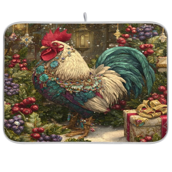 Kitchen Drying Mat Kitchen Drying Pad 16x18In Drying Dish Mat Dish Drying Mats Kitchen Countertop Multi-Function Drain Drying Mat Magical Christmas Rooster