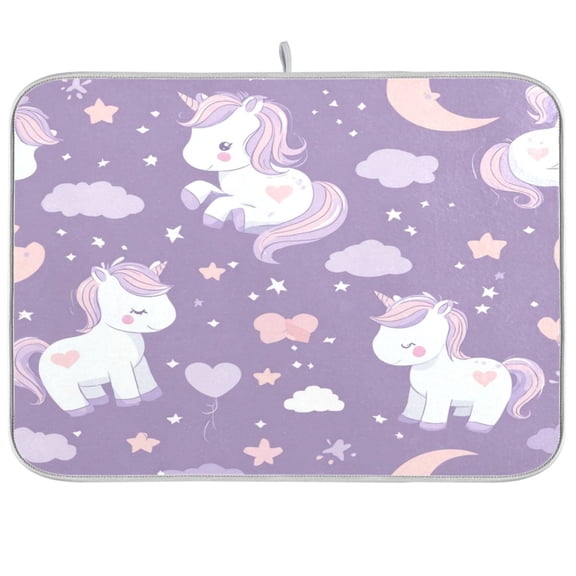Kitchen Drying Mat Kitchen Drying Pad 16x18In Drying Dish Mat Dish Drying Mats Kitchen Countertop Multi-Function Drain Drying Mat Magical Unicorn and Moon