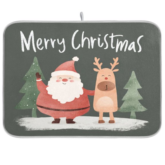 Kitchen Drying Mat Kitchen Drying Pad 16x18In Drying Dish Mat Dish Drying Mats Kitchen Countertop Multi-Function Drain Drying Mat Merry Christmas Deer