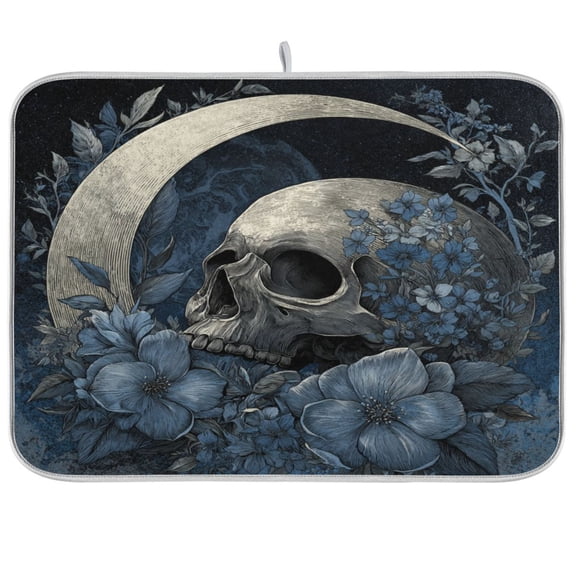 Kitchen Drying Mat Kitchen Drying Pad 16x18In Drying Dish Mat Dish Drying Mats Kitchen Countertop Multi-Function Drain Drying Mat Moon Skull