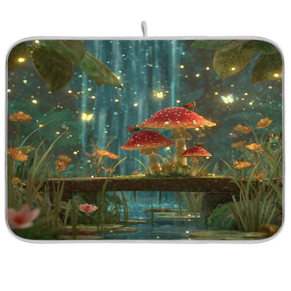 Kitchen Drying Mat Kitchen Drying Pad 16x18In Drying Dish Mat Dish Drying Mats Kitchen Countertop Multi-Function Drain Drying Mat Moonlight Waterfall Mushroom